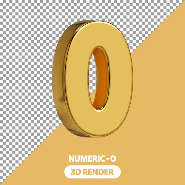 3d isolated golden style render numeric signs on transparent background psd