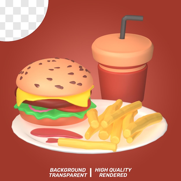 3D 격리된 그림 패스트 푸드 아이콘 투명 배경