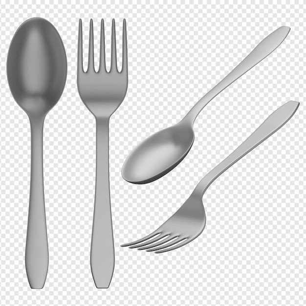 3d isolated render of spoon and fork icon psd