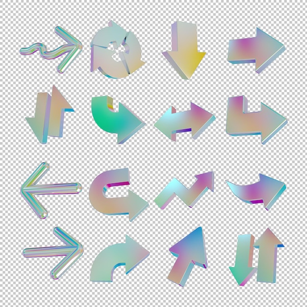 PSD 3d isolated render of various arrows and pointers