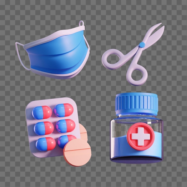 PSD 3d isolated render of various medical icons