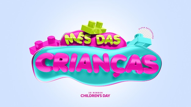 3d isolated stamp in portuguese for children's month campaign