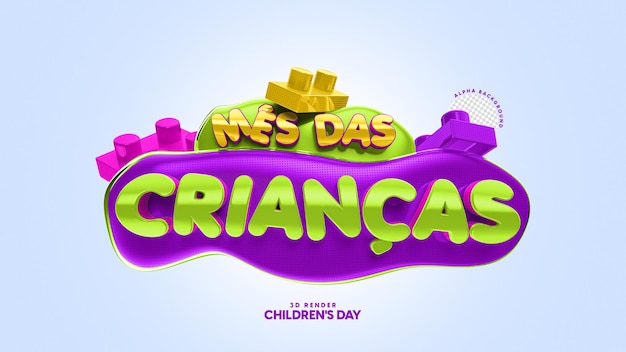 PSD 3d isolated stamp in portuguese for children's month campaign