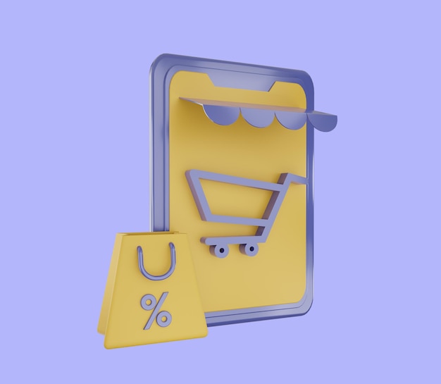 3d isolated store and bag icon illustration