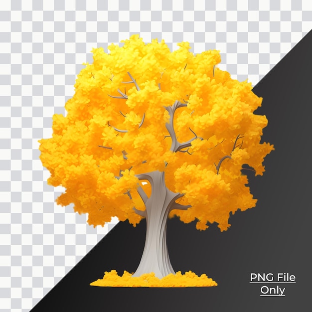 Illuminazione morbida e uniforme dell'albero giallo isolato 3d solo png premium psd