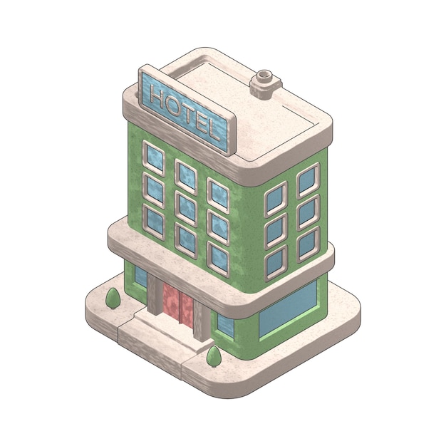 3D イソメトリック グリーン ホテル イラスト