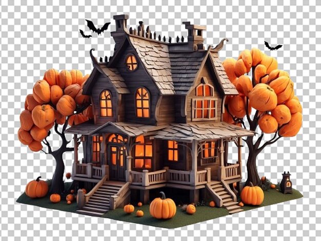 PSD 3d isometric halloween house with pumpkin