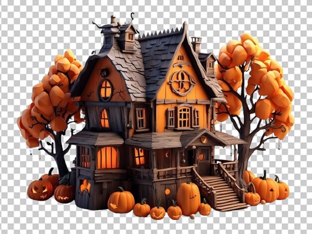 PSD 3d isometric halloween house with pumpkin