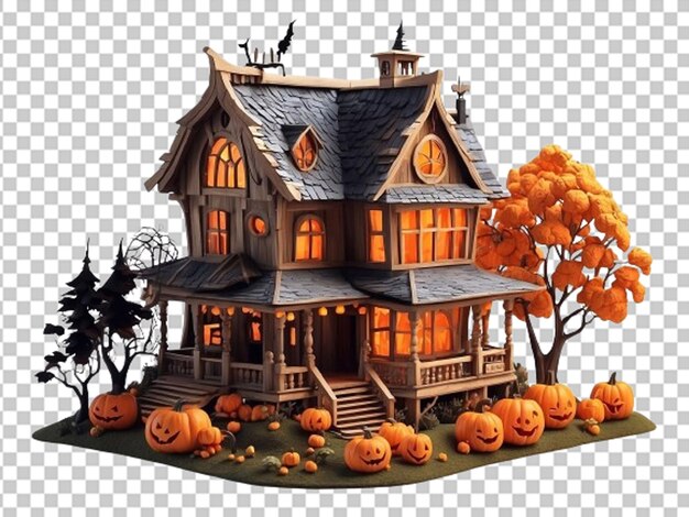 PSD casa isometrica 3d di halloween con zucca