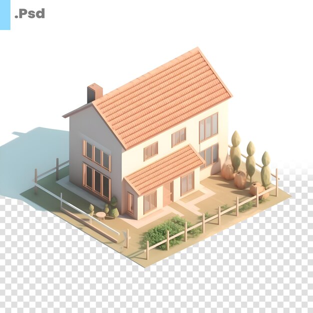 PSD casa isometrica 3d isolata su uno sfondo bianco modello psd di illustrazione vettoriale