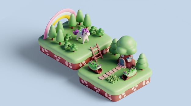 PSD 3d isometric landscape with nature elements