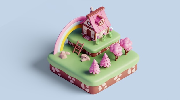 自然の要素を持つ 3 d アイソ メトリック ランドス ケープ