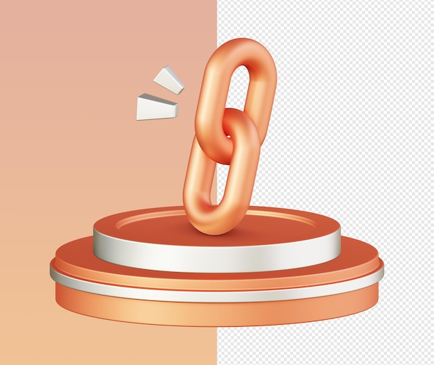 Ui Ux 웹 모바일 앱 소셜 미디어 광고 디자인을 위한 주황색 체인 링크 아이콘의 3d 아이소메트릭