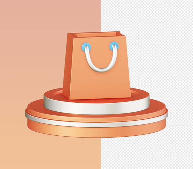 Ui ux web モバイル アプリ ソーシャル メディア広告デザインのオレンジ色のショッピング バッグ アイコンの 3 d アイソ メトリック図法