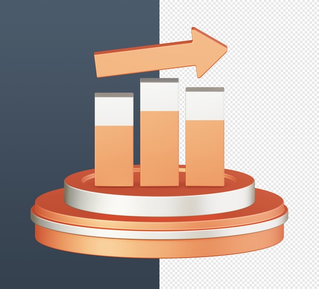 3d isometric of orange bar chart icon for UI UX web mobile apps social media ads designs