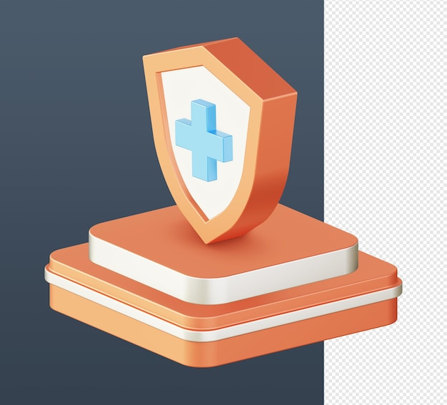 3d isometric of orange health protection with podium icon for ui ux web mobile apps social media ads