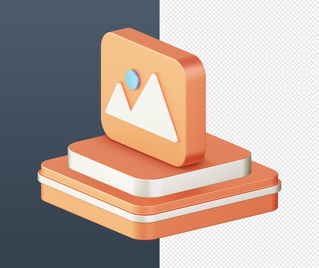 PSD 3d isometric of orange picture photo with podium icon for ui ux web mobile apps social media ads