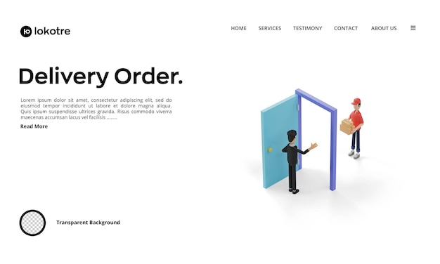 3d isometric order delivery illustration. couriers deliver orders to the front of the house