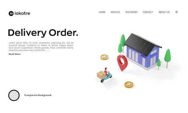 3d isometric order delivery illustration. Couriers deliver orders to location