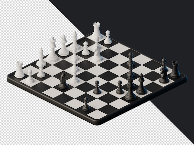 3d isometric render chess board black and white