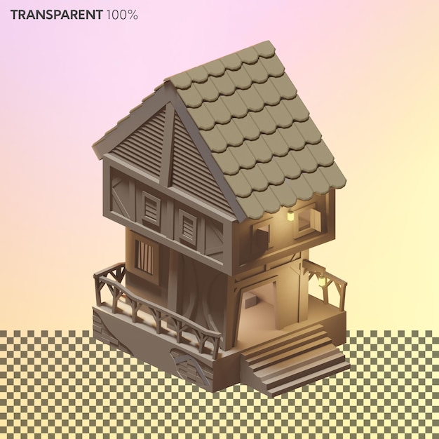 PSD 3d isometric wooden house