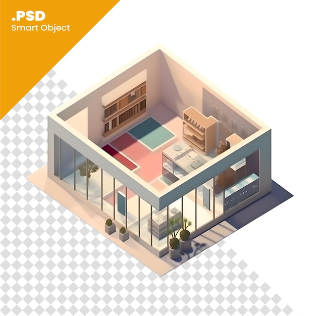 PSD 3d isometrisch plat ontwerp interieur van een huis vector illustratie psd sjabloon