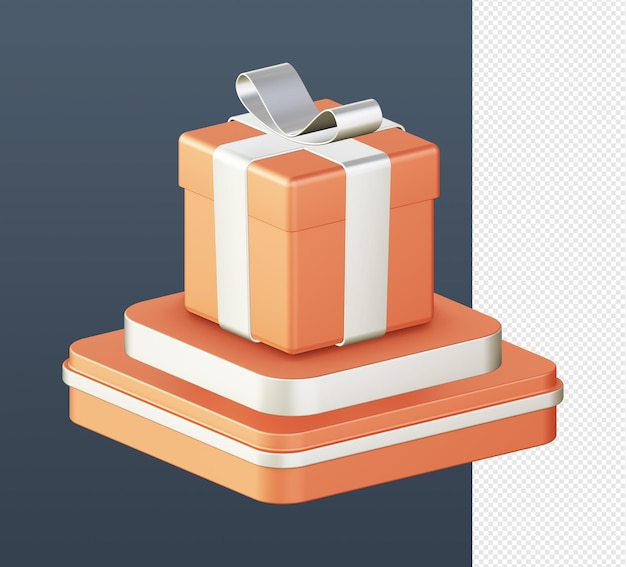 3d isometrisch van oranje geschenk met podiumpictogram voor ui ux web mobiele apps sociale media advertenties ontwerpen