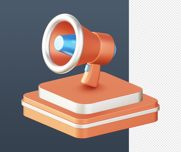 PSD 3d isometrisch van oranje luidspreker met podiumpictogram voor ui ux web mobiele apps sociale media-ontwerpen