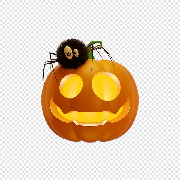 3d jacks pumpkin lantern with spider halloween concept isolated 3d illustration