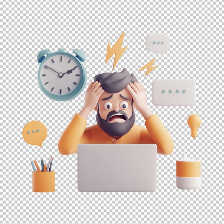 PSD 3dキャラクター 透明な背景で孤立した心配なキャラクター
