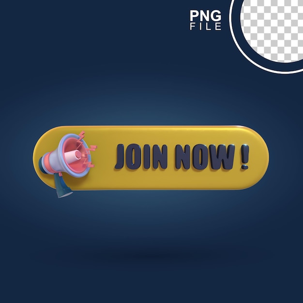 PSD 3d join now button with speaker