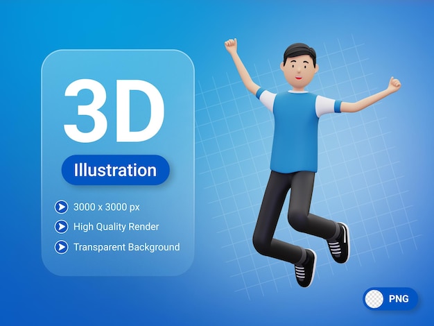 3D-jongen springen en vieren