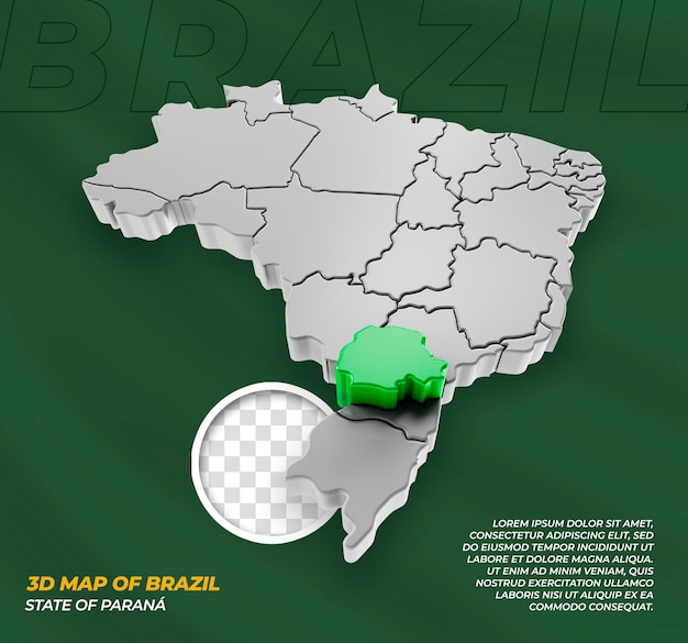 PSD 3d-kaart van brazilië staat parana