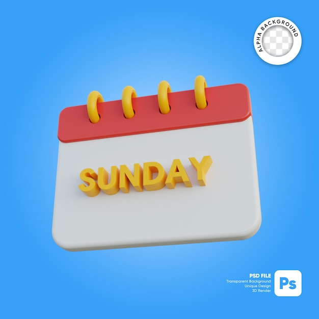 3D-kalender zondag eenvoudig object