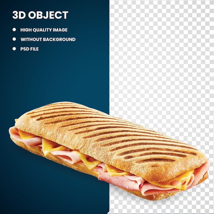 PSD 3d kanapka panini szynka i ser kanapka omlet kanapka jedzenie