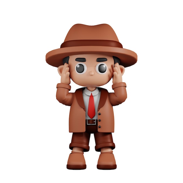 3d karakter detective duizelig poseren