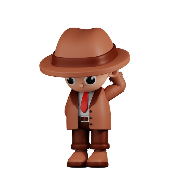 3d karakter detective zorgen poseren