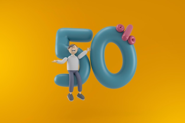 3D karakter jonge man in zakelijk marketingconcept