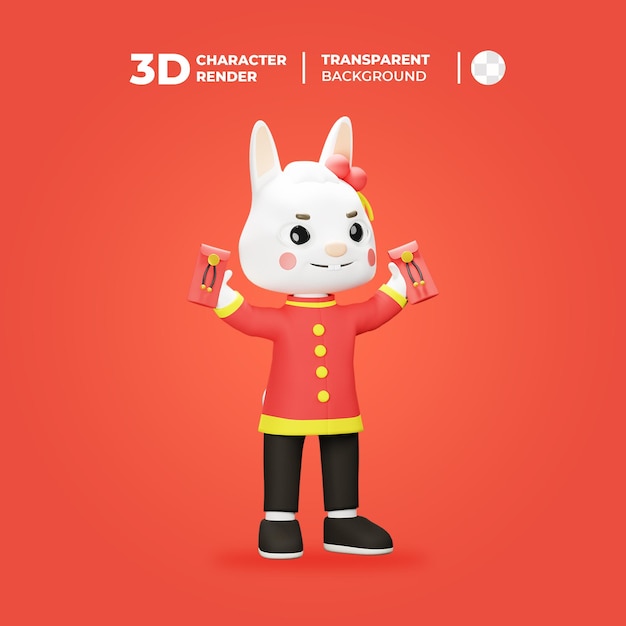 3D Karakter Konijn Nieuwjaar Met Angpao