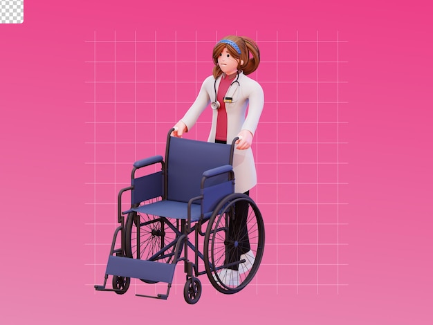 3d karakter vrouwelijke arts illustratie met medicijnen