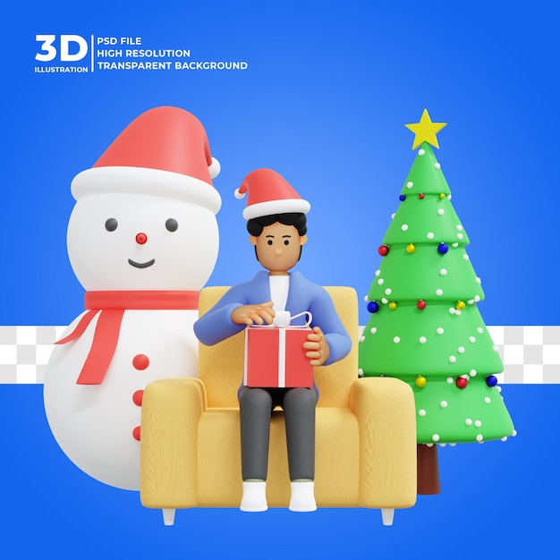 3d karakterillustratie die kerst viert premium psd