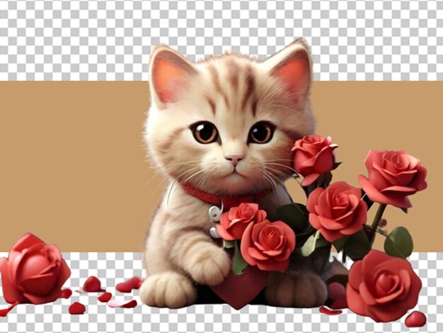 PSD 3d kat met een rode bloem