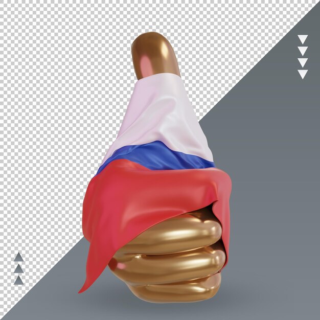 PSD 3d kciuk rosyjska flaga renderująca widok z przodu