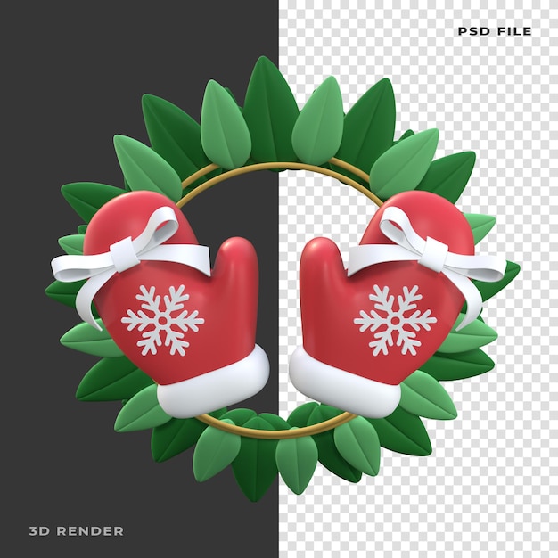 PSD 3d kerst handschoenen krans rendered op transparante achtergrond