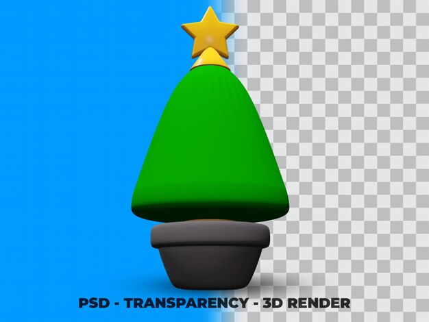 PSD 3d kerst pine tree op de pot met transparantie achtergrond premium psd