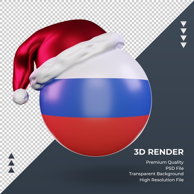 3d kerst santa claus pet russische vlag rendering vooraanzicht