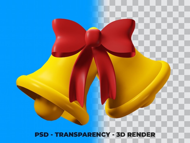 3d kerstbel en lint illustratie met transparantie achtergrond