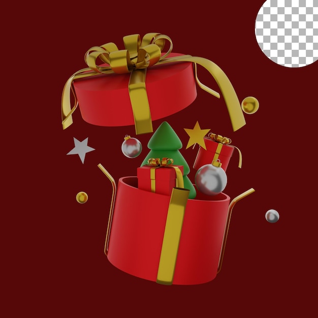 3d kerstboom ballen illustratie ronde geschenkdoos pictogram object activa hoge kwaliteit