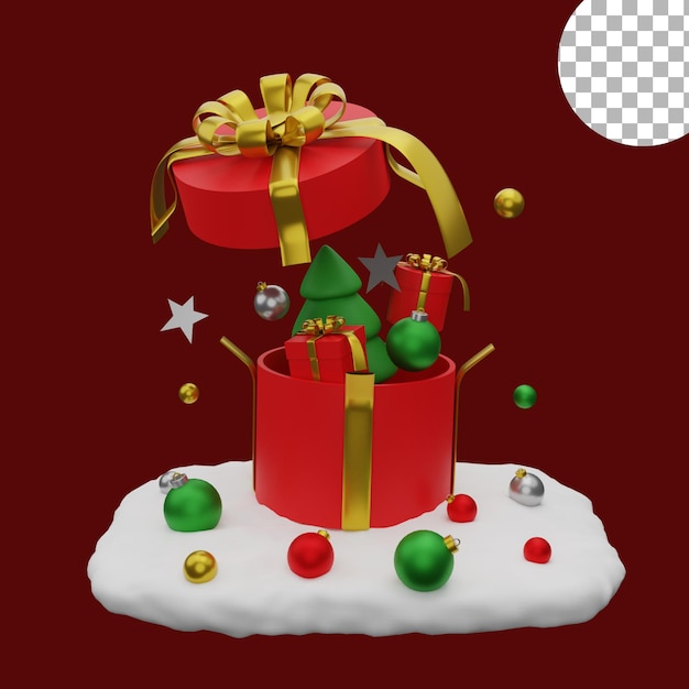 PSD 3d kerstboom ballen sneeuw illustratie ronde geschenkdoos pictogram object activa hoge kwaliteit