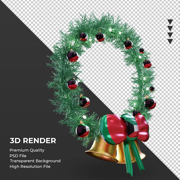 3d-kerstkrans koeweit vlag rendering linker weergave